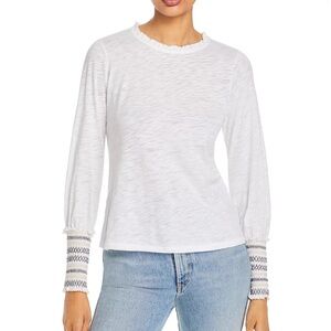 Goldie Smocked Cuff‎ Slub Knit Long Sleeve Tee Size XS White Women’s Sheer